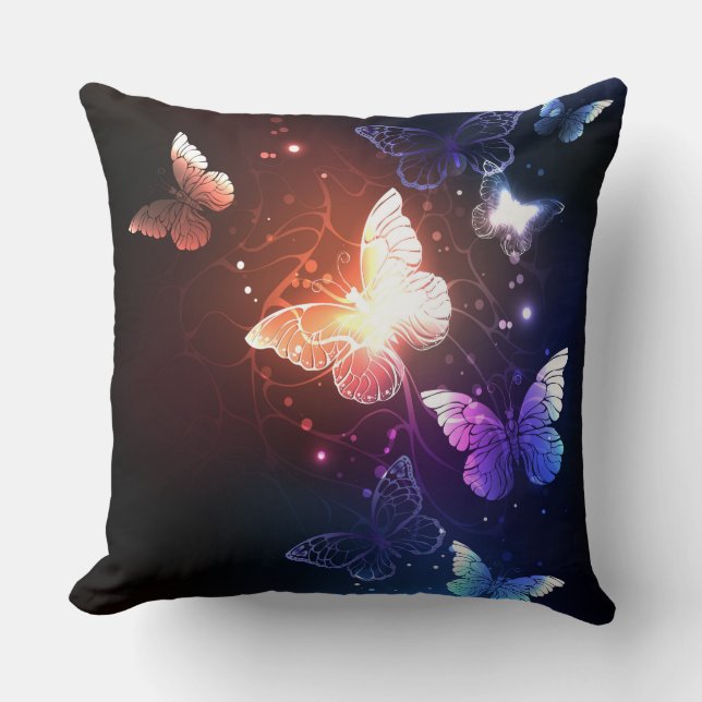 Glowing Night Butterflies Throw Pillow (Front)