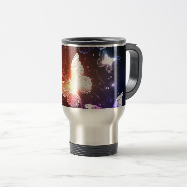 Glowing Night Butterflies Travel Mug (Front Right)