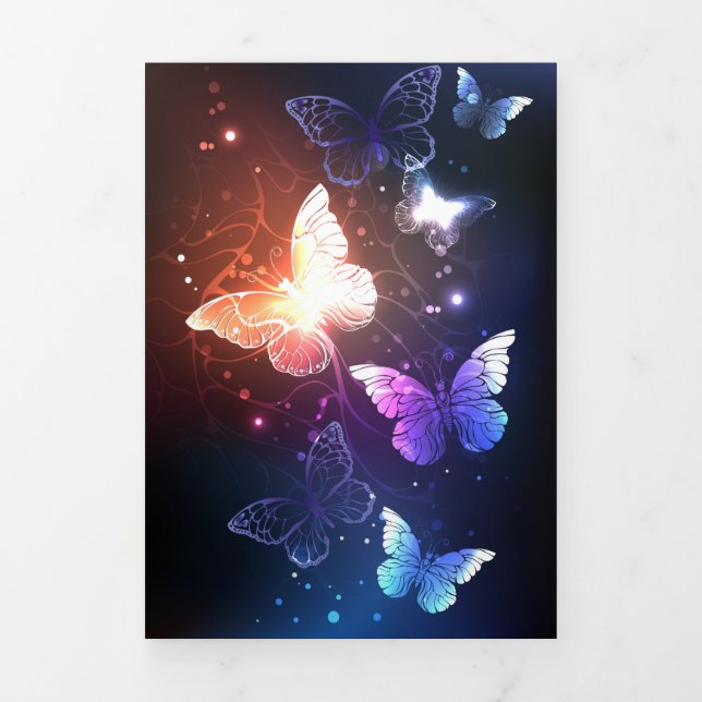 Glowing Night Butterflies Tri-Fold Holiday Card (Cover)