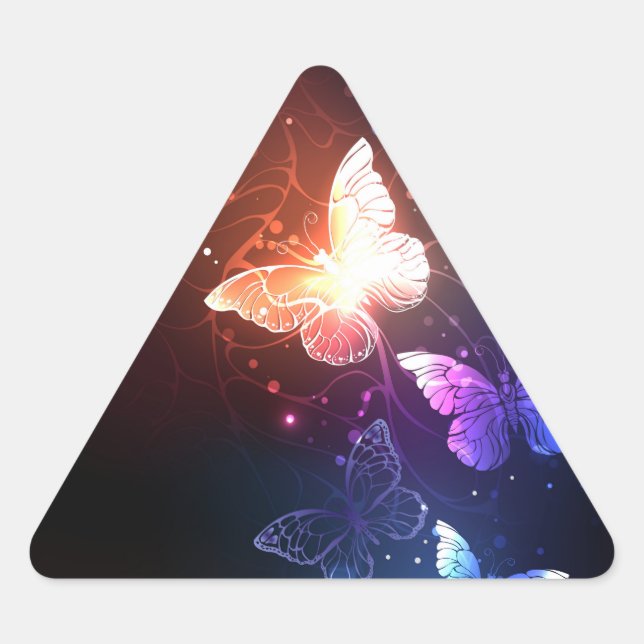 Glowing Night Butterflies Triangle Sticker (Front)