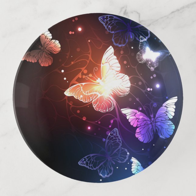 Glowing Night Butterflies Trinket Tray (Front)