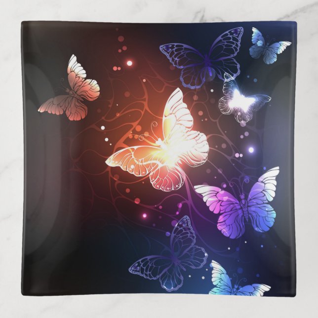 Glowing Night Butterflies Trinket Tray (Front)