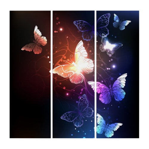 Glowing Night Butterflies Triptych