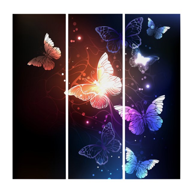 Glowing Night Butterflies Triptych (Front)