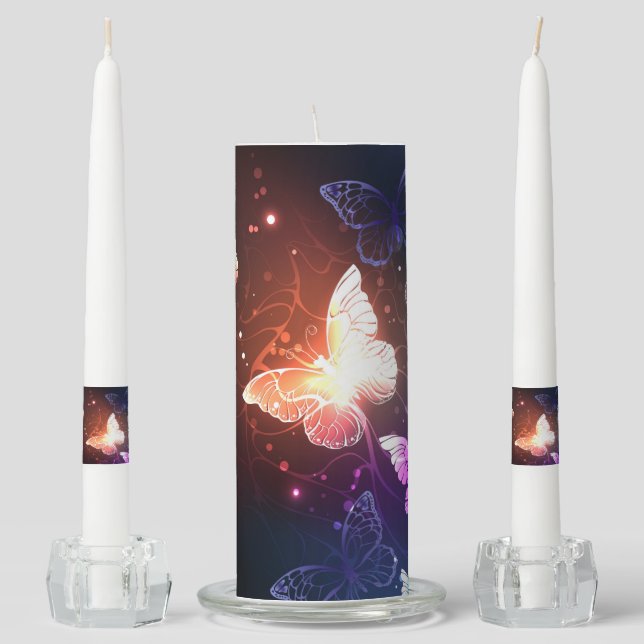 Glowing Night Butterflies Unity Candle Set (Front)