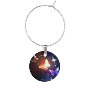 Glowing Night Butterflies Wine Charm