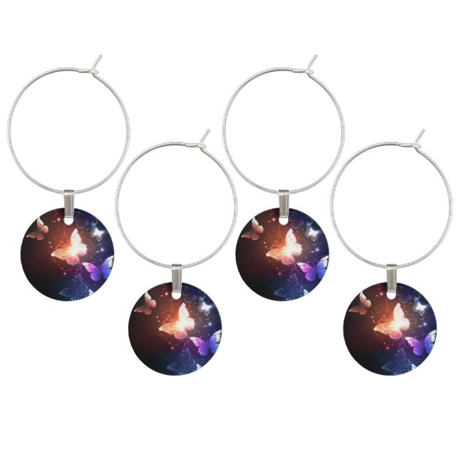 Glowing Night Butterflies Wine Charm (Staggered)