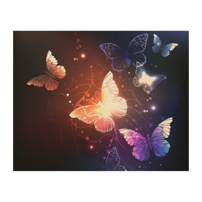 Glowing Night Butterflies Wood Wall Art (Front)