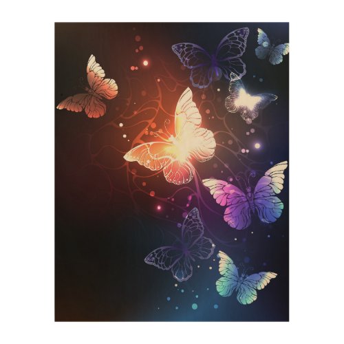 Glowing Night Butterflies Wood Wall Art