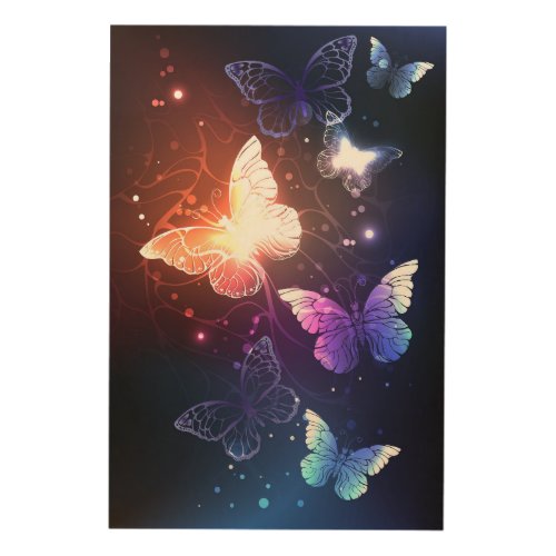 Glowing Night Butterflies Wood Wall Art