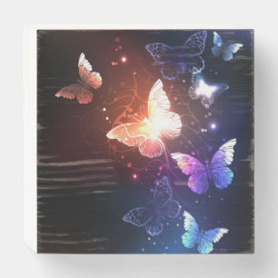 Glowing Night Butterflies Wooden Box Sign