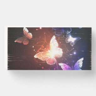 Glowing Night Butterflies Wooden Box Sign