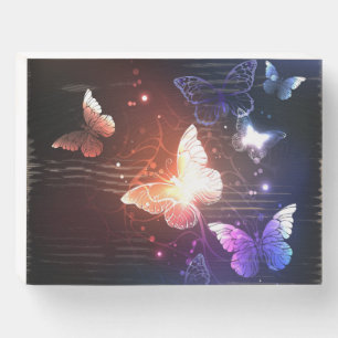 Glowing Night Butterflies Wooden Box Sign