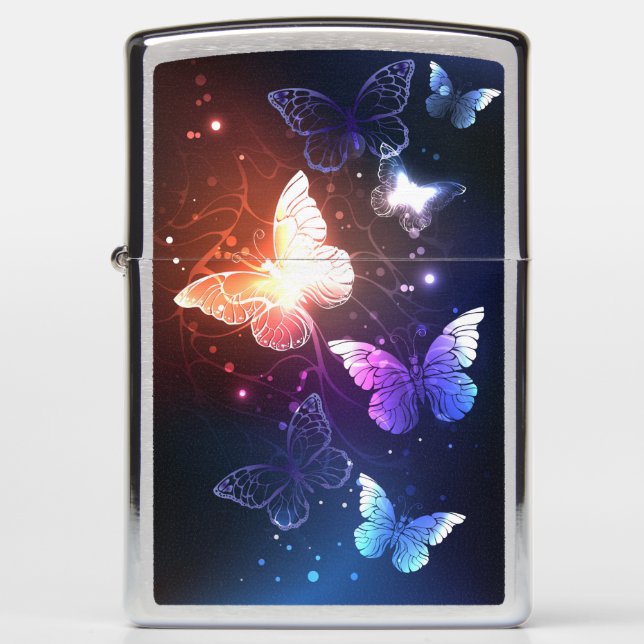 Glowing Night Butterflies Zippo Lighter (Front)