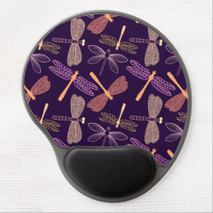 Glowing night dragonflies on dark plum background gel mouse pad