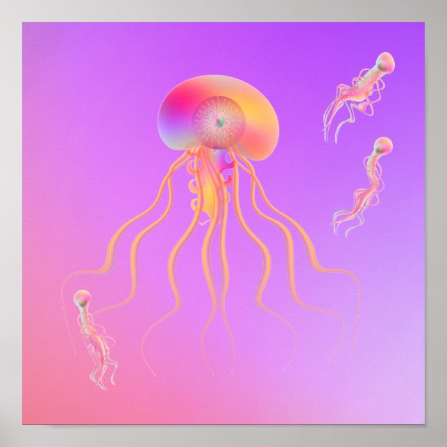 Glowing ocean creatures in vaporwave colors. poster (Front)