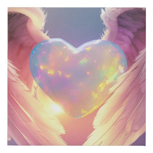 *~* Glowing Opal Heart Angel Wings AP78  Faux Canvas Print (Front)