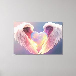 *~* Glowing Opal Heart Angel Wings Blue AP78 Canvas Print