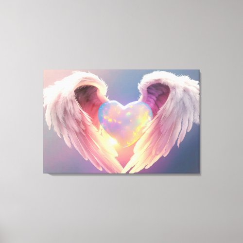  Glowing Opal Heart Angel Wings Blue AP78  Canvas Print