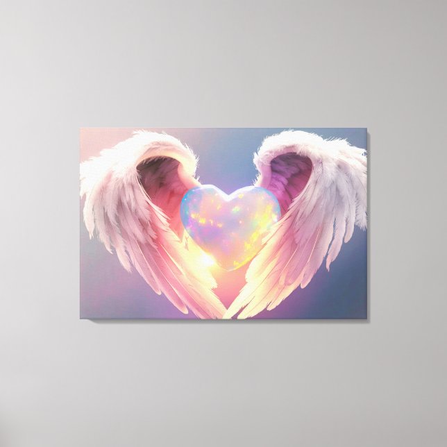 *~* Glowing Opal Heart Angel Wings Blue AP78  Canvas Print (Front)