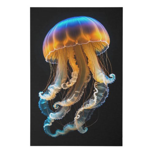 Glowing Orange and Blue Jellyfish Faux Canvas Print