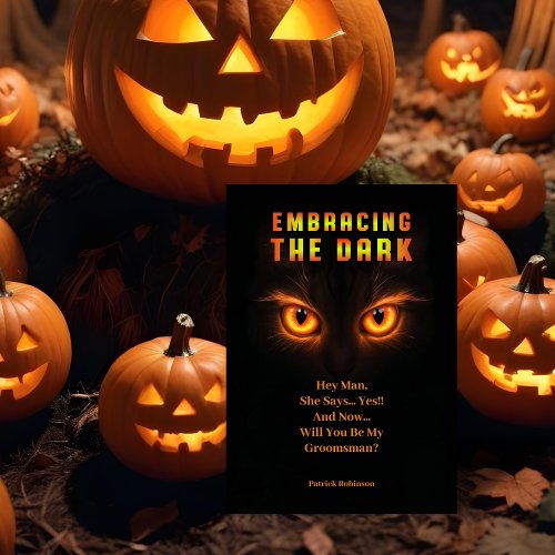 Glowing Orange Eyes Halloween Groomsmen Proposal Invitation