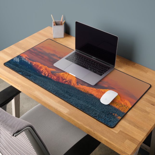 Glowing orange winter mountain range desk mat (Office 2)