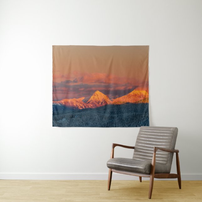 Glowing orange winter mountain range tapestry (In Situ (Horizontal))