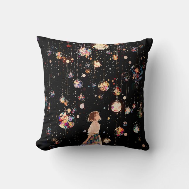 Glowing Orbs Starry Night  Throw Pillow (Front)