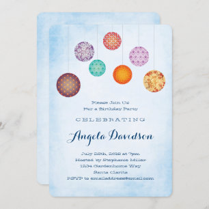 Glowing Paper Lanterns Blue Birthday Invitation