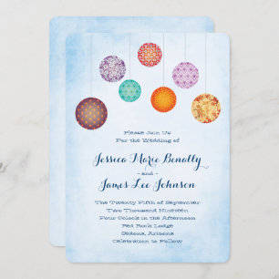 Glowing Paper Lanterns Wedding Cloud Blue Invitation