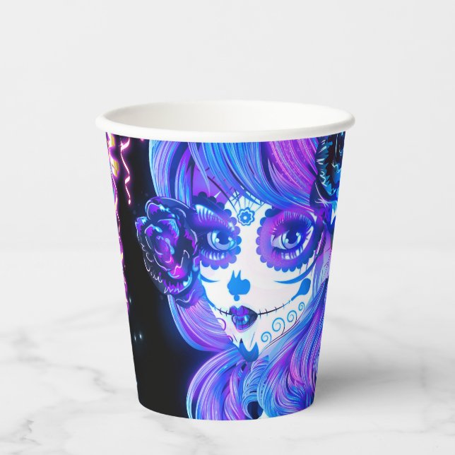 Glowing Party Ribbon Streamers Day of the Dead  Paper Cups (Front)