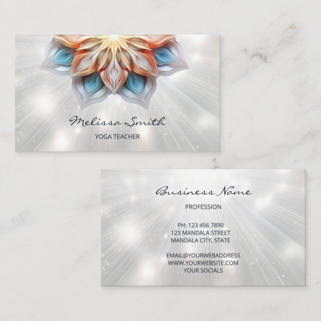 Glowing Pastel Colors Mandala Business Card (Front/Back)
