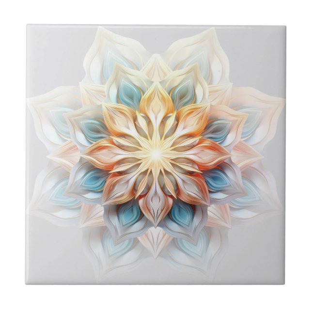 Glowing Pastel Colors Mandala Ceramic Tile (Front)