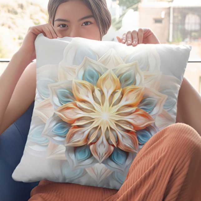 Glowing Pastel Colors Mandala Throw Pillow (Creator Uploaded)