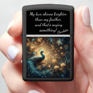 Glowing Peacock in a Magical Fantasy Realm 2 Zippo Lighter