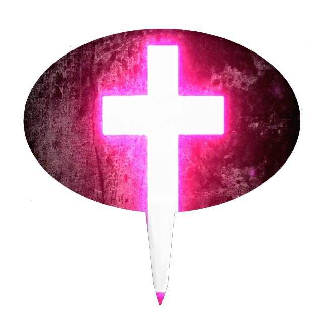 Glowing Pink Cross Beautiful Cake Topper (Front)