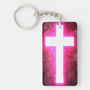 Glowing Pink Cross Keychain