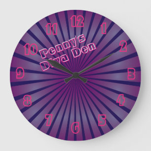 Glowing Pink Diva Den Neon Sign Personalized Large Clock