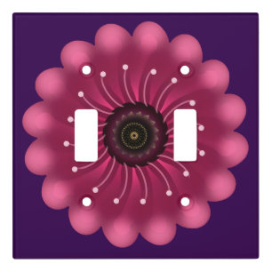 Glowing Pink Fantasy Flower Abstract Neon Floral Light Switch Cover