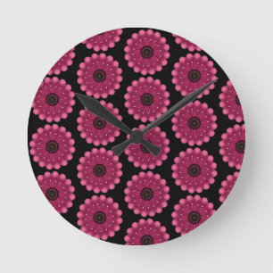 Glowing Pink Fantasy Flower Abstract Neon Floral Round Clock