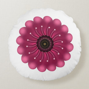Glowing Pink Fantasy Flower Abstract Neon Floral Round Pillow