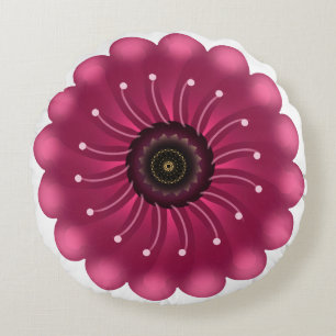 Glowing Pink Fantasy Flower   Abstract Neon Floral Round Pillow