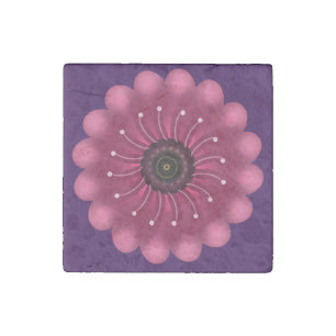 Glowing Pink Fantasy Flower Abstract Neon Floral Stone Magnet