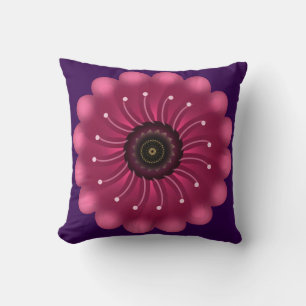 Glowing Pink Fantasy Flower Abstract Neon Floral Throw Pillow