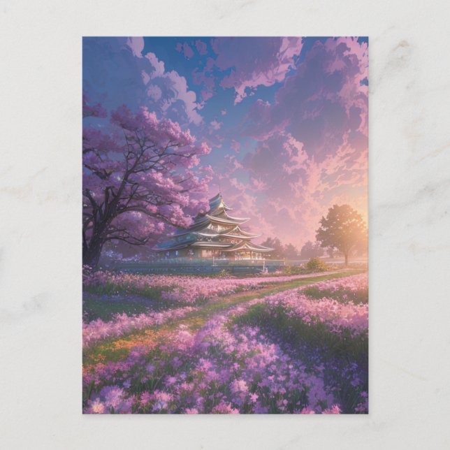 Glowing Pink Field, Japanese Villa Postcard (Front)