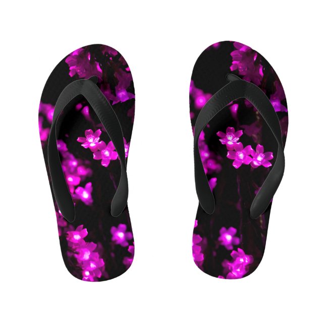 Glowing Pink Flower Lights Kid's Flip Flops (Footbed)