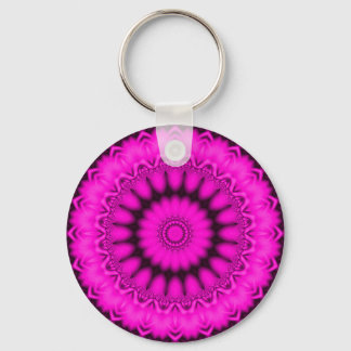Glowing Pink Fractal Kaleidoscope Keychain