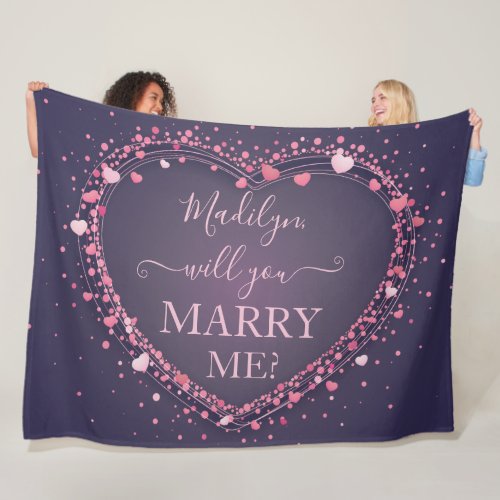 Glowing Pink Hearts Marriage Proposal Fleece Blanket