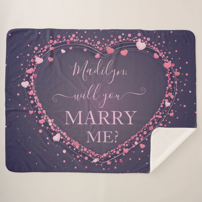 Glowing Pink Hearts Marriage Proposal Sherpa Blanket (Front (Horizontal))